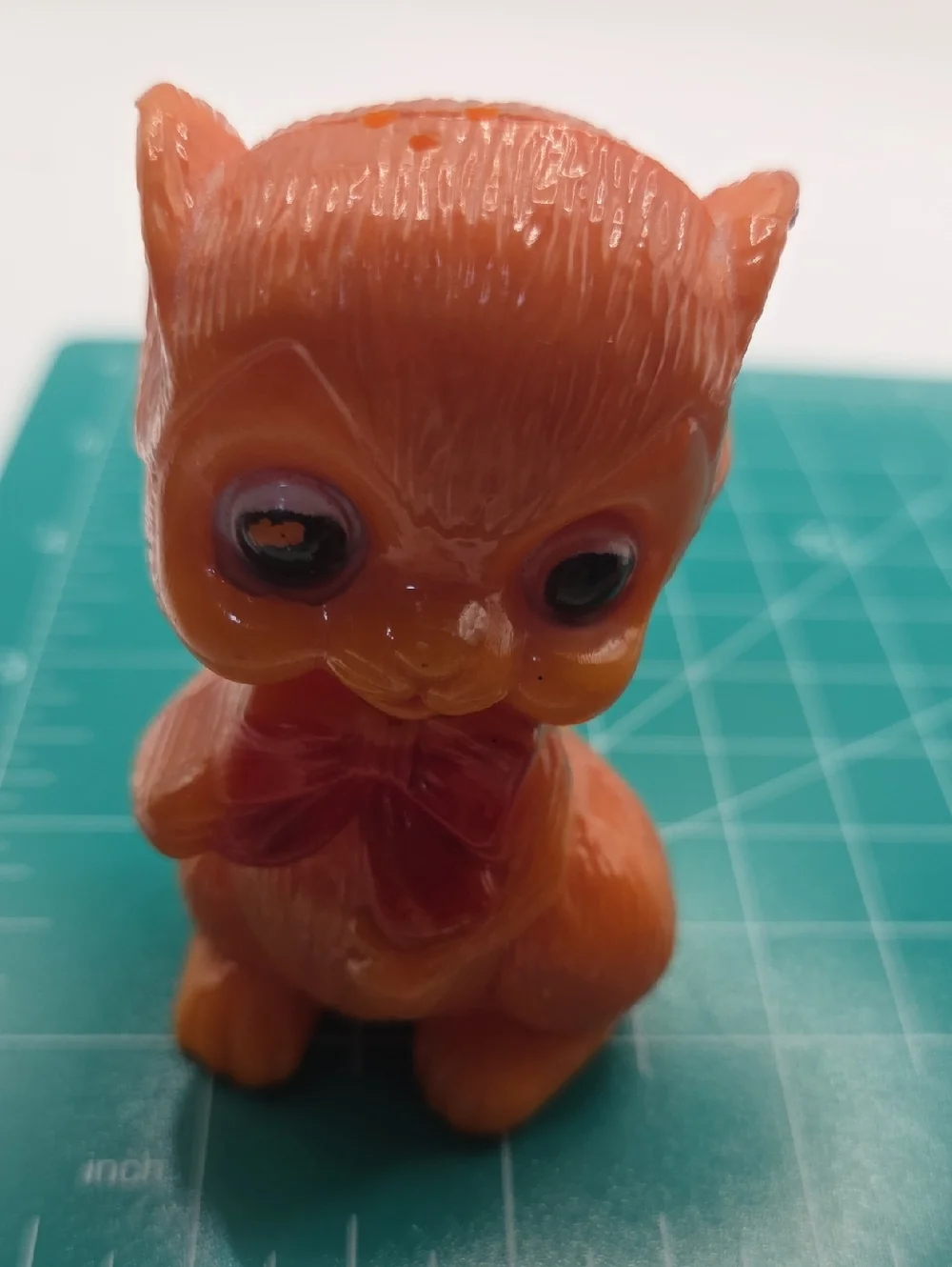Pair of Orange Resin Kitten Figurines with Red Bows MCM Hong Kong 1960's
